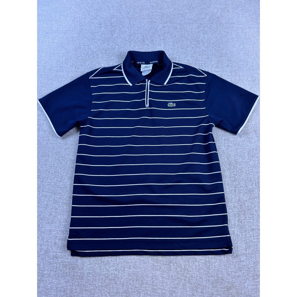 Lacoste Sport Kids Navy Blue Striped Quarter Zip Polo Shirt Size 14